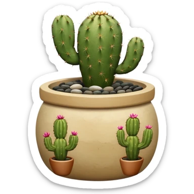 Ceramic pot with cactus and pebble base sticker