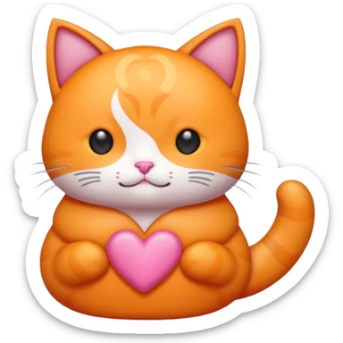 Gato naranja corazón rosa cuerpo entero kawaii sticker