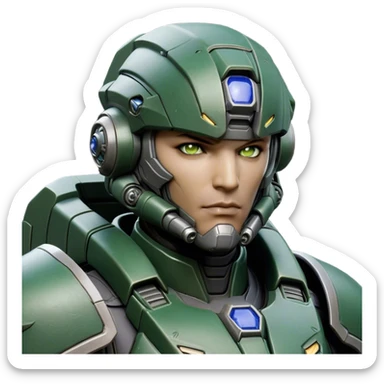 Cinematic Realistic StarCraft Terran Marine Portrait, depicted with rugged determination and futuristic military precision. Clad in advanced, intricately detailed tactical armor in consistent dark green and grey hues, his steely eyes and determined features exude unwavering resolve. Rendered with lifelike texture and dynamic, high-contrast lighting, high shine, noble and disciplined, capturing the essence of a legendary Terran Marine poised for interstellar battle. sticker