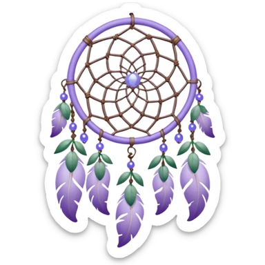 Lavender lilac pastel purple dreamcatcher-suncatcher with lavender flowers and lilac flowers attached, blue beads, and white beads, green leaves sticker