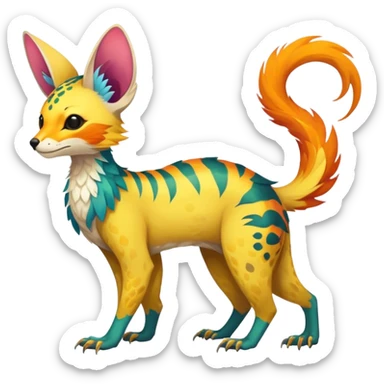 Feral Rare Fantasy vibrant colorful tropical Vernid-Trico-species by LiLaiRa, random markings, tufted tail, tufted ears, full body sticker