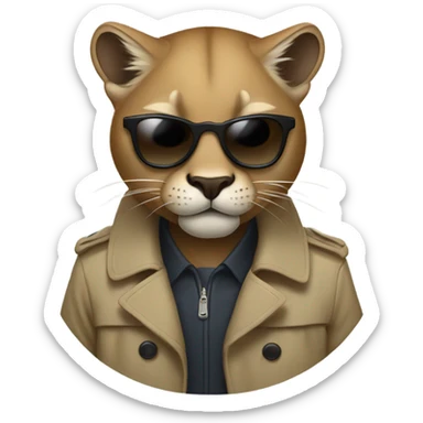 Mountain lion wearing dark glasses and a trenchcoat sticker