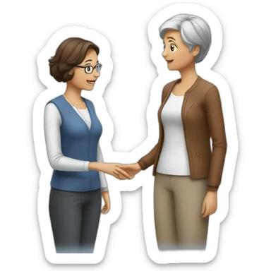2 women standing talking, an older one receiving advice from a younger one sticker