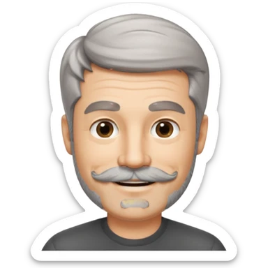 50 yr old man salt and pepper hair, side swept part, short beard and moustach sticker