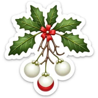 mistletoe with white berries and with red ribbon sticker