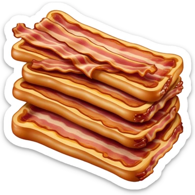 Cinematic crispy sizzling bacon, slightly curled, golden-brown with a perfect crunch, glistening with rich flavor, deep warm tones, served on a breakfast plate, comforting and indulgent. sticker