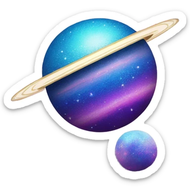 sparkly glittery blue purple and pink glitter planet with white saturn ring sticker