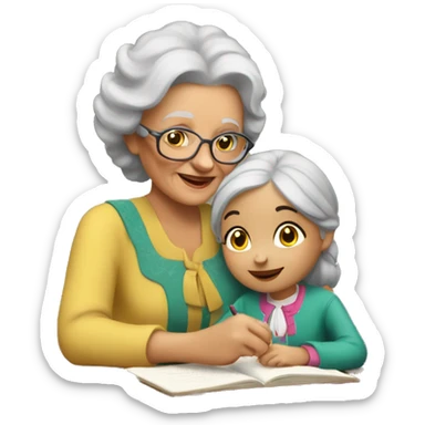 grandma tutoring little gypsy girl sticker