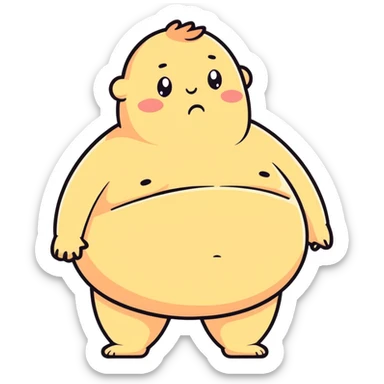 belly with stubborn fat, sticker style, rounded shapes, vivid colors, adipocytes with funny and stubborn expressions sticker