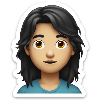 long black hair boy serious face  sticker