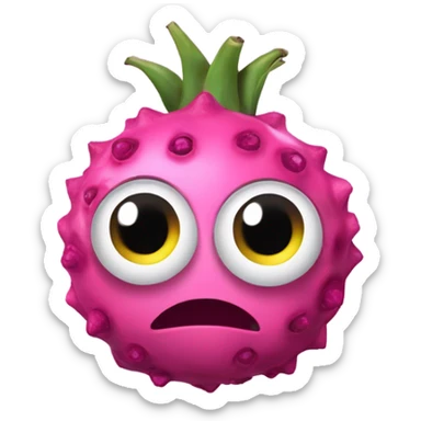 3D elegant pitagaya with surprised face and big shiny eyes 👀. one hand holds the mirror with its reflection 🪞 sticker