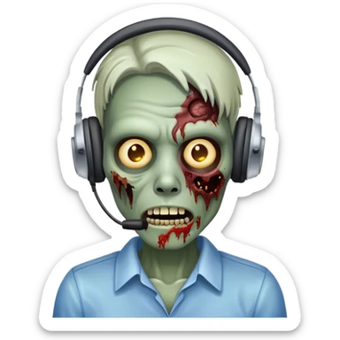 zombie customer service representative with headset and rotting face sticker