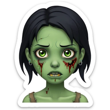 Zombie girl with a nose piercing black hair green skin sticker