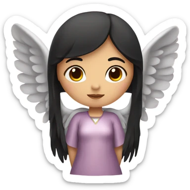 Asian Angel girl with black hair and pink wings sticker