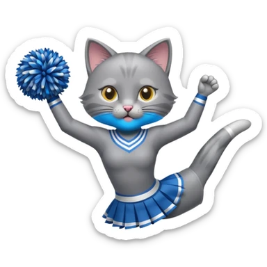 A sleek grey cat cheerleader twirling pom-poms with confident energy. sticker