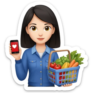 dark haired lady grocery shopping sticker