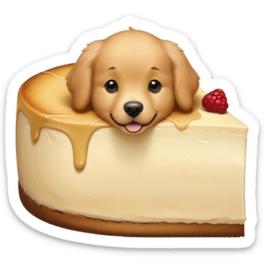 Golden retriever head coming out of a slice of cheesecake sticker