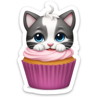Little baby cat with cup cake sticker