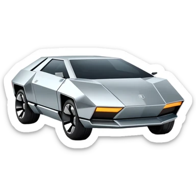 A futuristic chrome car emoji, sharp geometric body design inspired by cybertruck aesthetics, smooth silver metallic surface, matte and glossy chrome mix, minimal details, soft reflections, clean edges, iOS emoji style, centered, clean white background, soft studio lighting, no text sticker