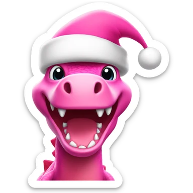 pink dinosaur with a santa hat  sticker