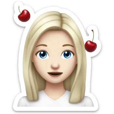 Pale skin brunette girl blue eyes eating cherry sticker