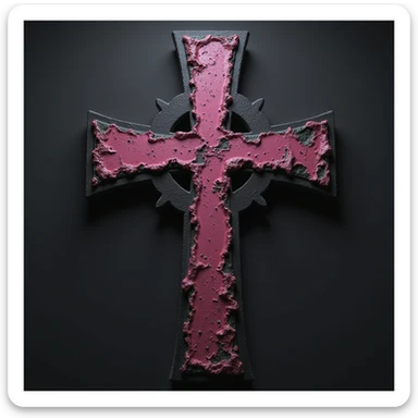 realistic gothic cross, pink and black, photorealistic style, no background sticker