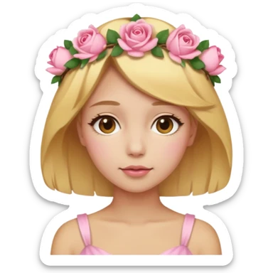 ["Light golden skin female, short honey-blonde hair, wearing a soft pink rose crown."] sticker