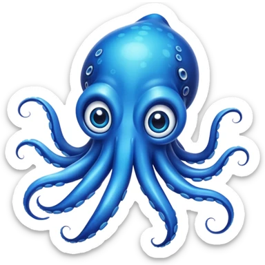 Vibrant blue squid with big eyes and tentacles sticker