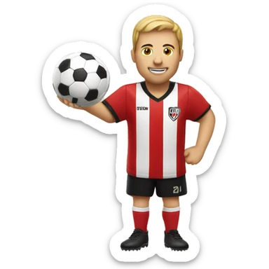 Scoring soccer goal wearing red and black stripe jersey sticker