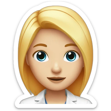 Blond girl with blue eyes and a orange doctor head sticker