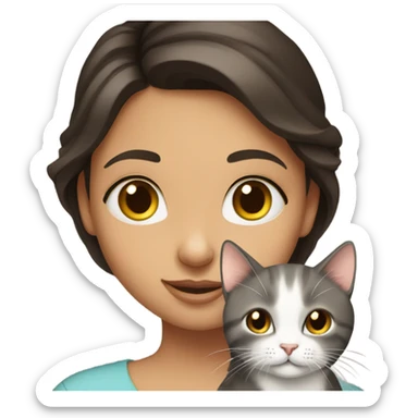 portrait of a beautiful brunette girl holding a cat sticker