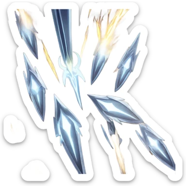  Several glowing, razor-sharp blades of light flying through the air in quick succession, slicing through enemies with trails of light left behind. sticker