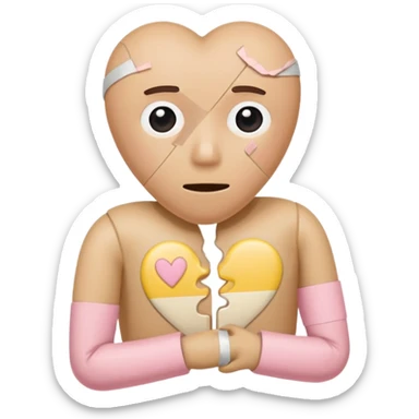 A broken heart sealed with a Band-aid man in soft pink, beige and yellow pastel colors sticker