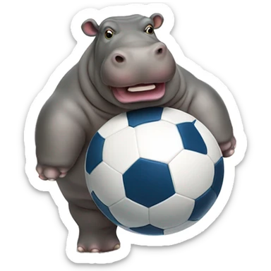 fat hippo as soccer player kick ball left leg sticker