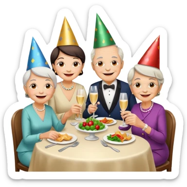 4 elderly people having dinner sticker