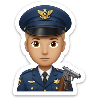 Officer with peaked cap + mini gun, half body sticker