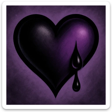 emo heart with black outline, purple and black gradient fill, teardrop detail, dramatic shadows sticker