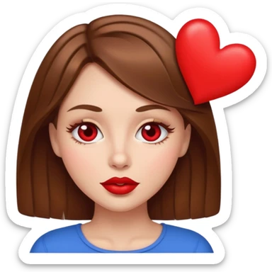 brownhaired woman with red lips and hearts in eyes sticker