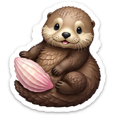Detailed sea otter on its back with light pink seashell  sticker