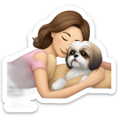 Shih tzu dog and human lady sleeping on couch sticker