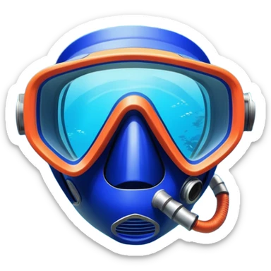 An icon featuring a close-up of a diving mask, snorkel, and fins floating on the surface of vibrant blue water. In the background, coral reefs and tropical fish create a lively underwater scene. Transparent background highlights the beauty and adventure of the diving experience. sticker