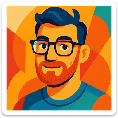 male with a light beard and glasses, vibrant toon style sticker