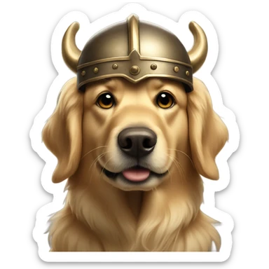 Golden retriever in dark Viking helmet with horns sticker