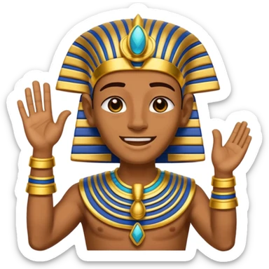 Discord emoji for "RA Silkroad", Ancient Egyptian theme, funny Pharaoh clapping hands laughing, cartoonish, colorful, shiny gold, small and clear.
 sticker
