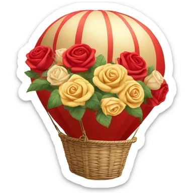 red hot air balloon and beige basket with roses sticker