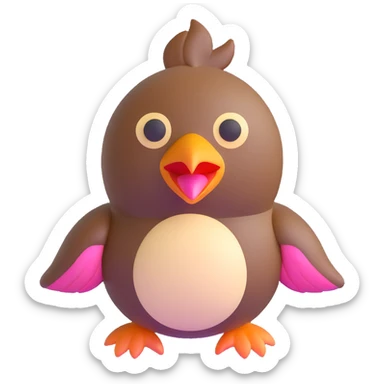 pidgey, small brown bird with cream face and underbelly, pink feet, and a short beak, 3D emoji style sticker