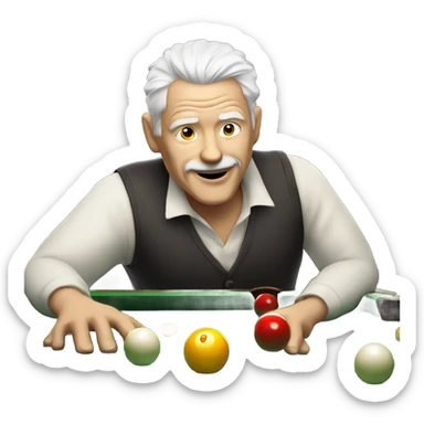 Older man with white hair playing pool while drinking wine sticker