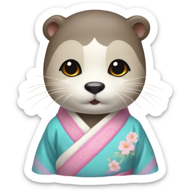 An otter face wear pastel-colored traditional Korean hanbok sticker