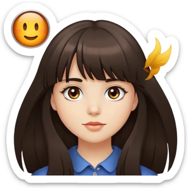 Girl with long dark brown hair with bangs and hazel eyes  sticker