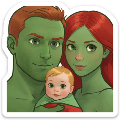 Family of four. Father blue eyes light hair. Mother brown emeyes with blond me hair. 4 year old redhead with green eyes. Newborn baby girl with red hair green eyes sticker
